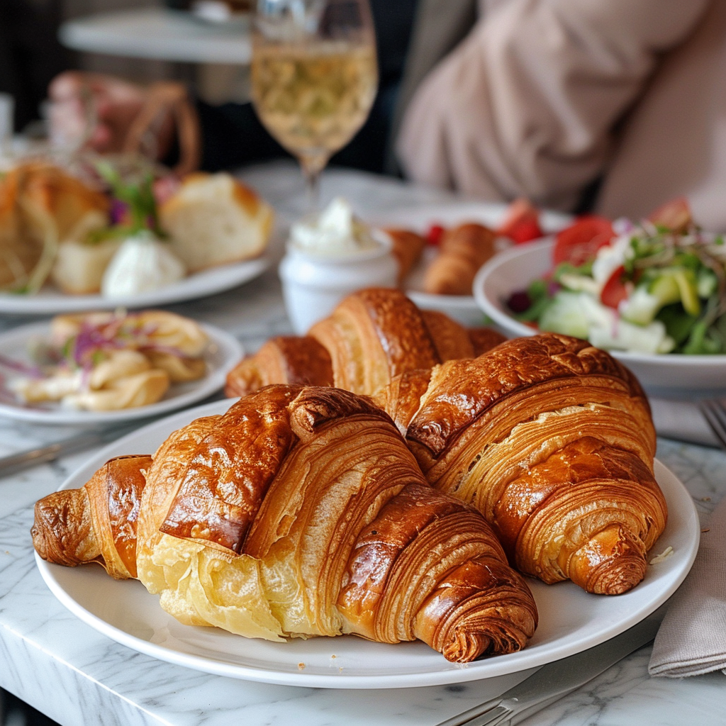 2 croissants op een wit bord.