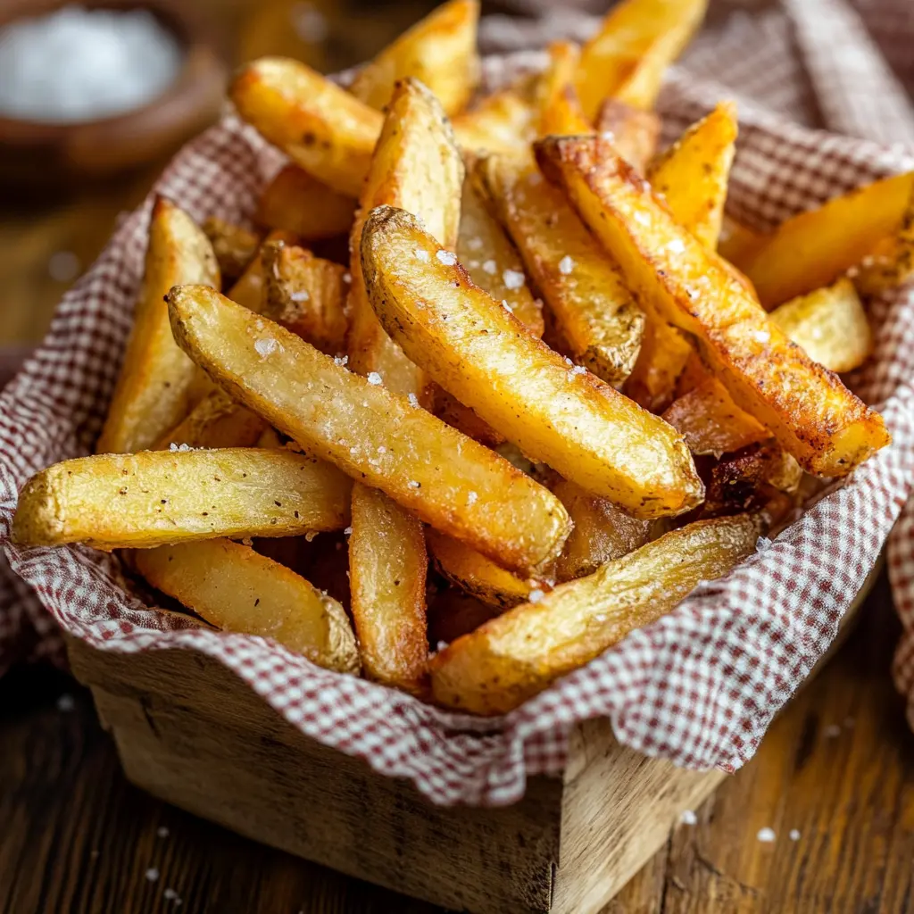 Verse friet in een mandje, bereidt in de Airfryer.