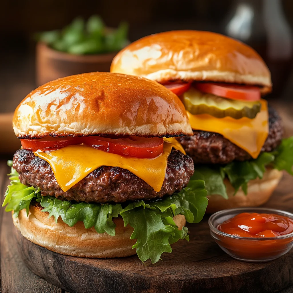 broodje hamburger op een houten plank die bereidt is in de airfryer.