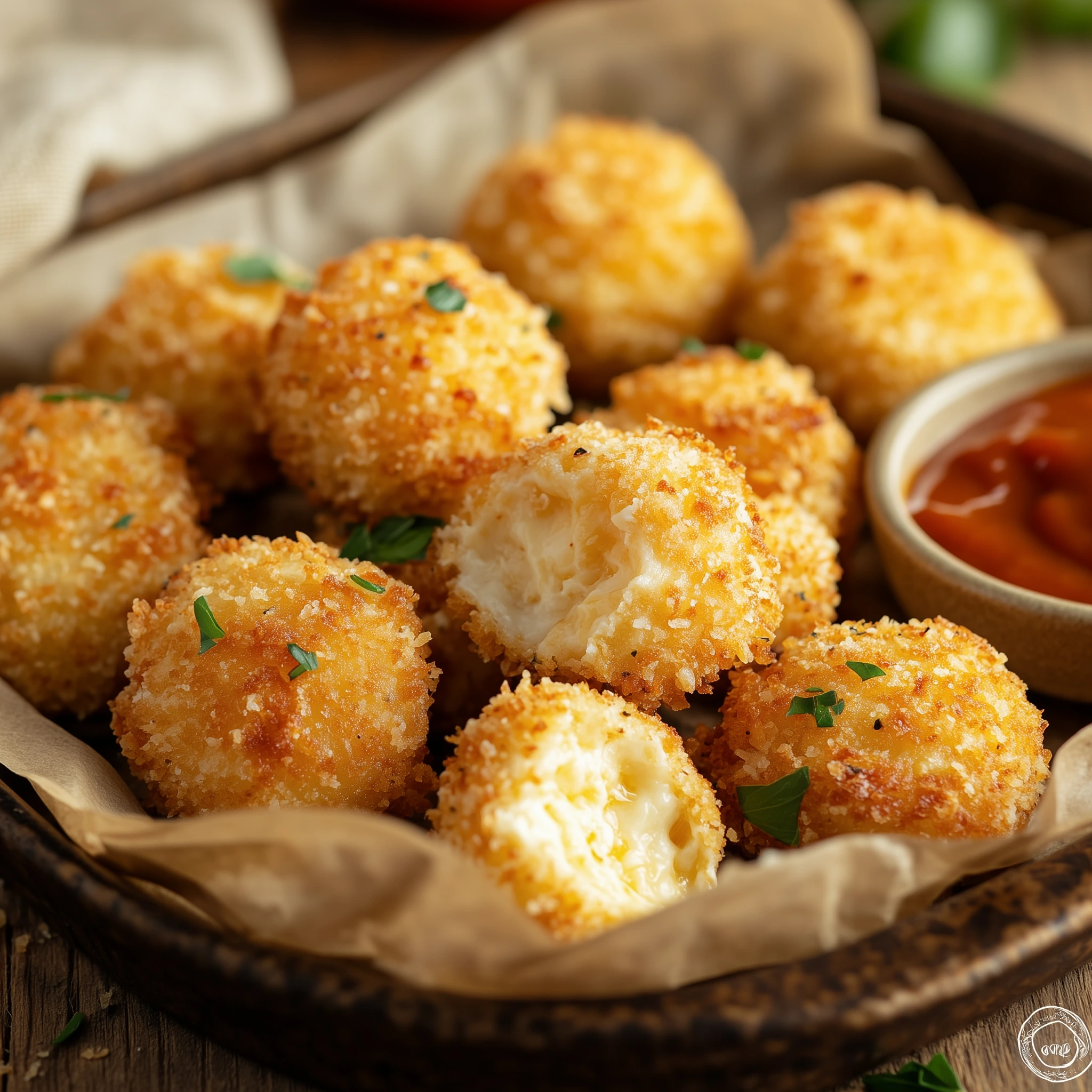 Kaashapjes in een schaal bereidt in de airfryer.