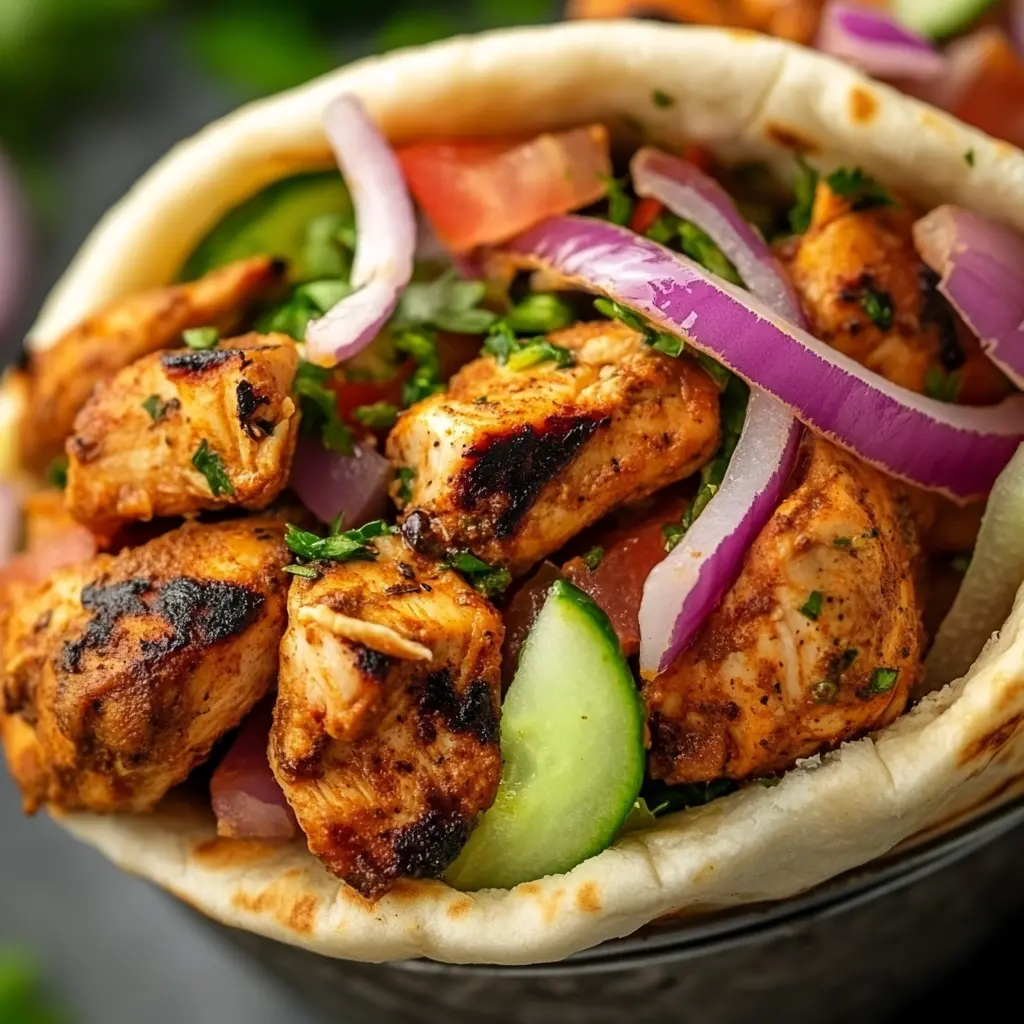 Broodje pita gevuld met shoarma en groente. Bereidt in de Airfryer.
