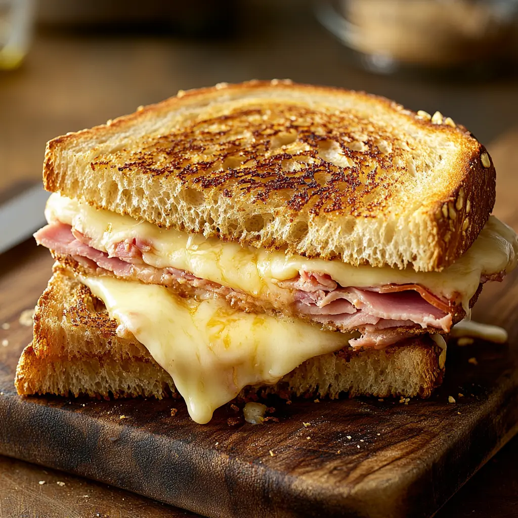 Tosti met ham en kaas, bereidt in de airfryer.