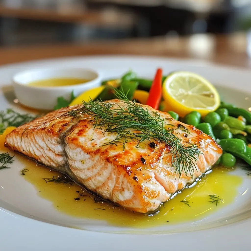 Zalm op een bord dat bereidt is in een airfryer.