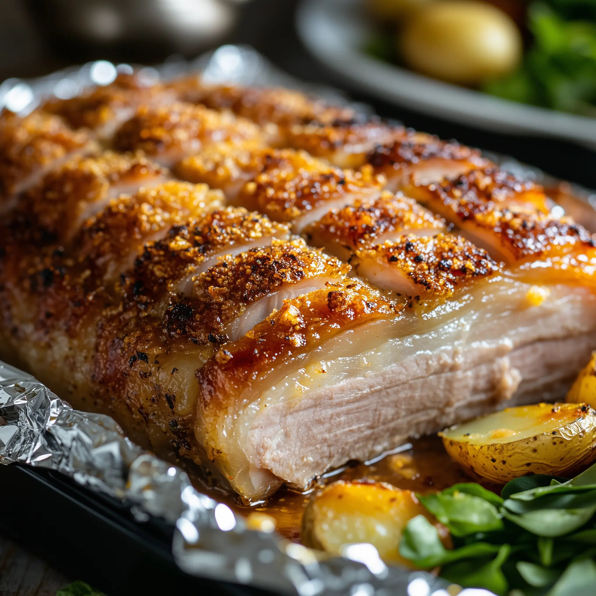 Buikspek die bereidt is in de airfryer.