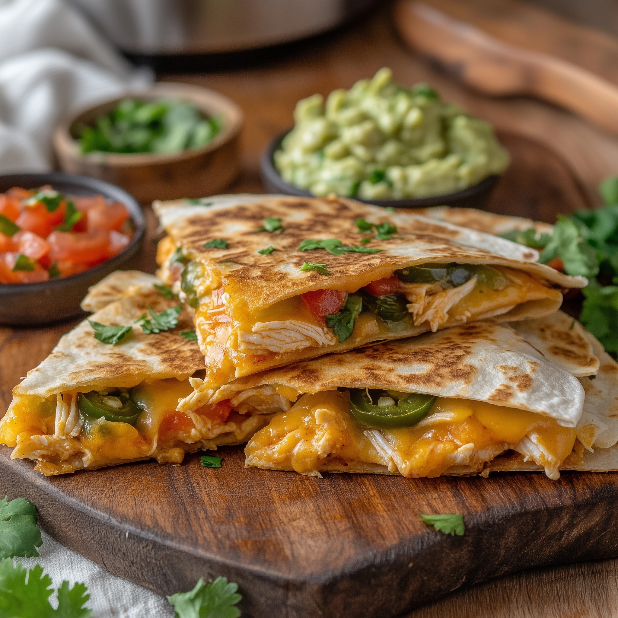 Quesadillas op een houten plank bereidt in de airfryer.