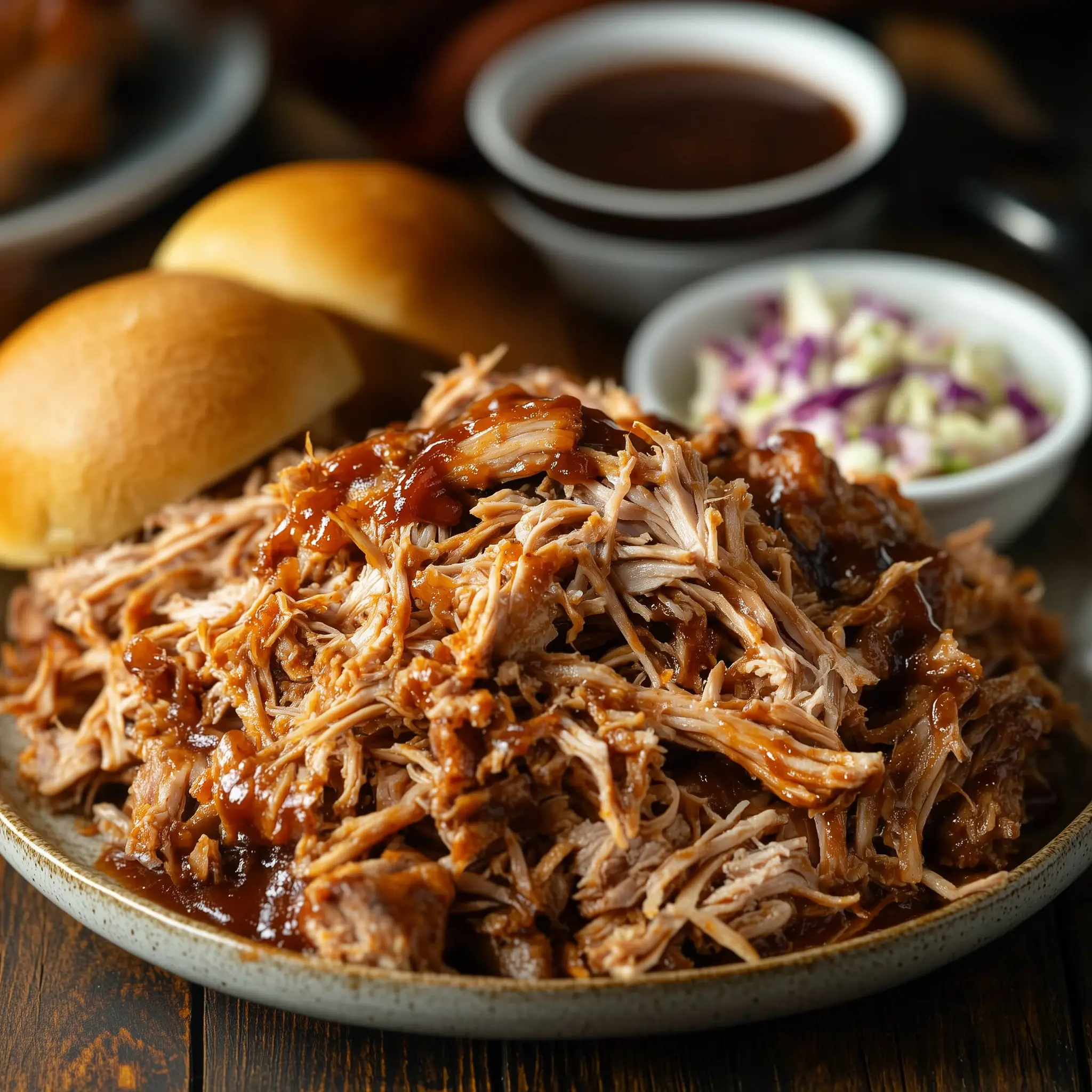 Pulled pork op een bord, bereidt in de airfryer